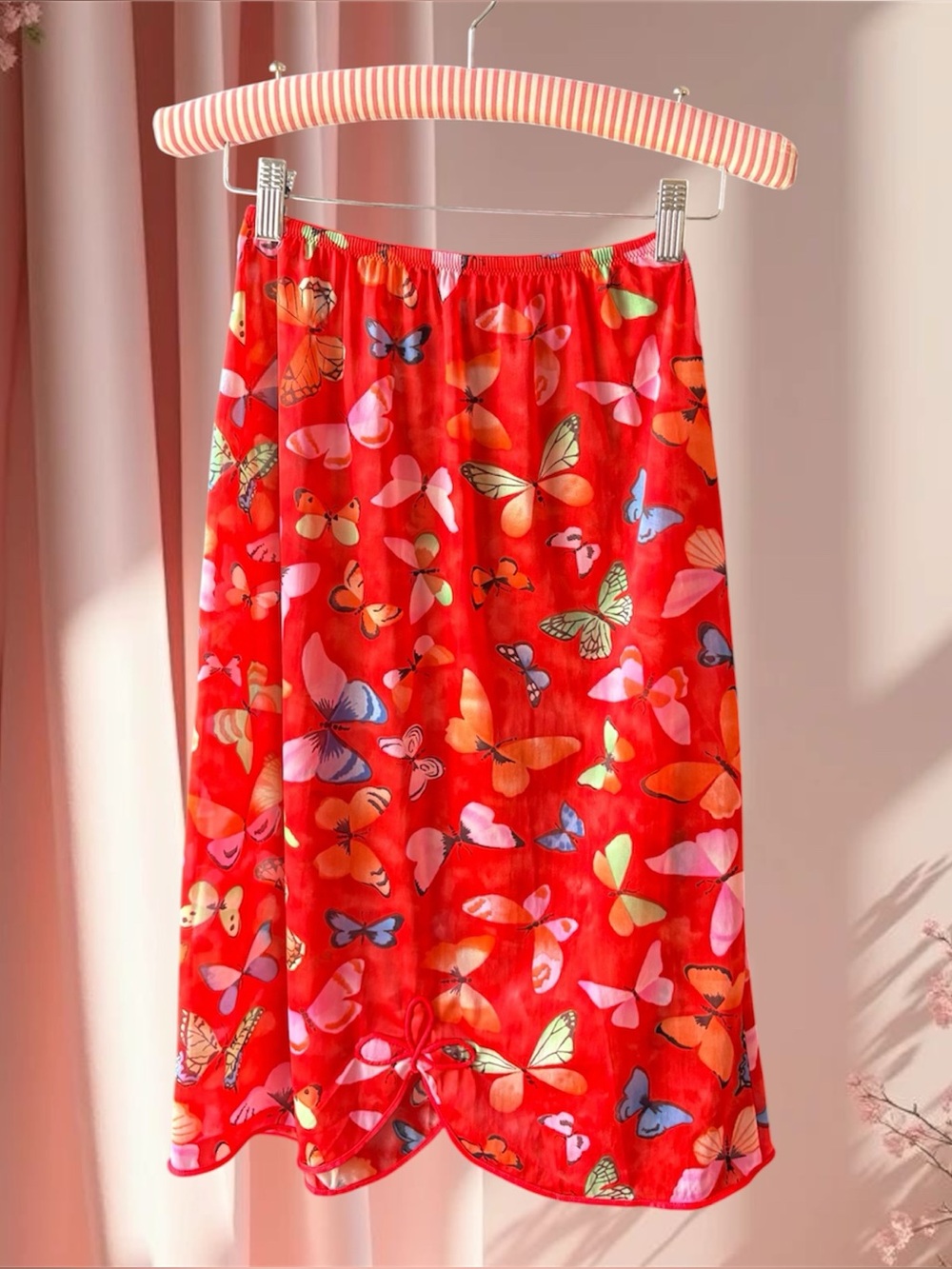 VTG 60’s Vanity Fair  Red Nylon Butterfly Print Half Slip Size S
